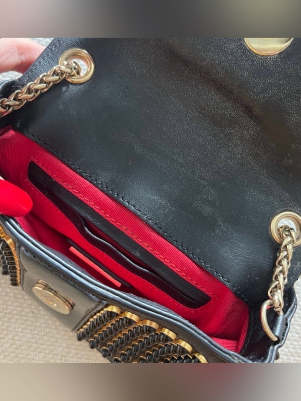 Authentic Christian Louboutin Black Studded Bow Crossbody Bag with Gold Accents - Picture 4 of 6